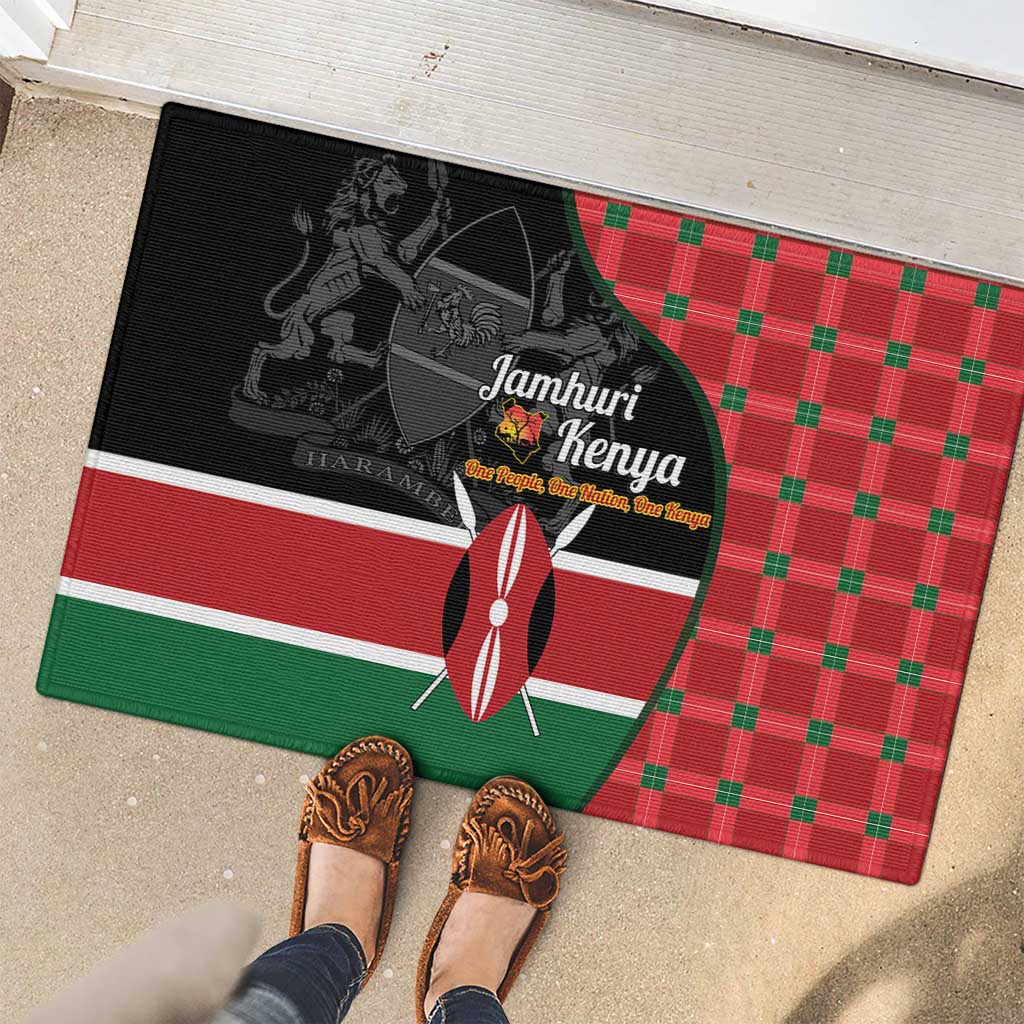 Kenya Jamhuri Day Rubber Doormat One People One Nation Massai Shuka Pattern - Wonder Print Shop