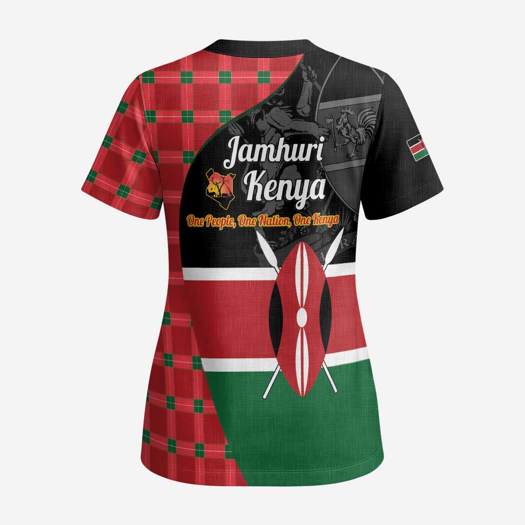 Kenya Jamhuri Day Scrub Top One People One Nation Massai Shuka Pattern - Wonder Print Shop