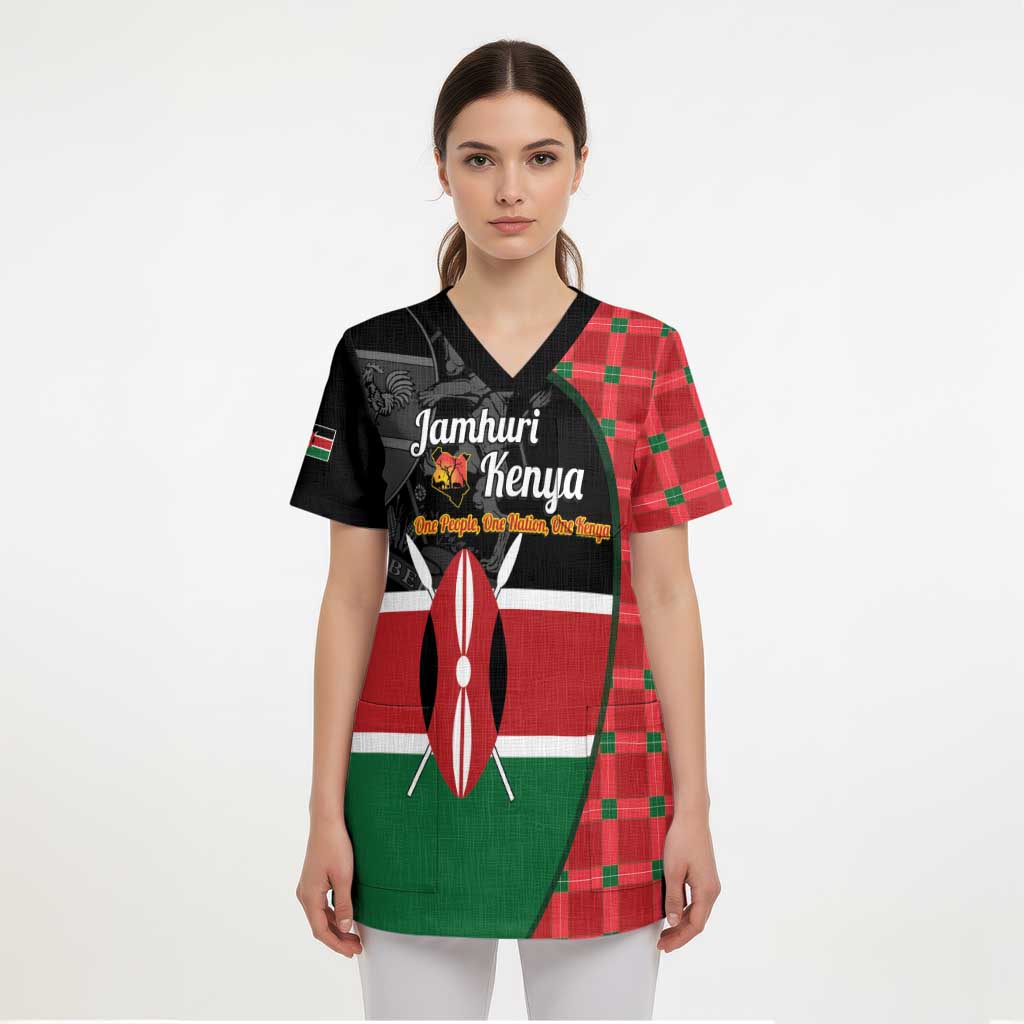 Kenya Jamhuri Day Scrub Top One People One Nation Massai Shuka Pattern - Wonder Print Shop