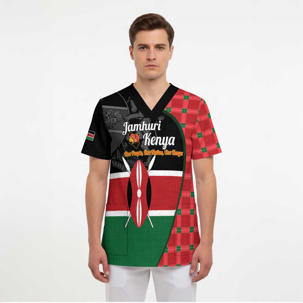 Kenya Jamhuri Day Scrub Top One People One Nation Massai Shuka Pattern - Wonder Print Shop