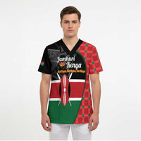 Kenya Jamhuri Day Scrub Top One People One Nation Massai Shuka Pattern - Wonder Print Shop