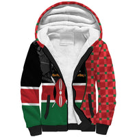 Kenya Jamhuri Day Sherpa Hoodie One People One Nation Massai Shuka Pattern - Wonder Print Shop