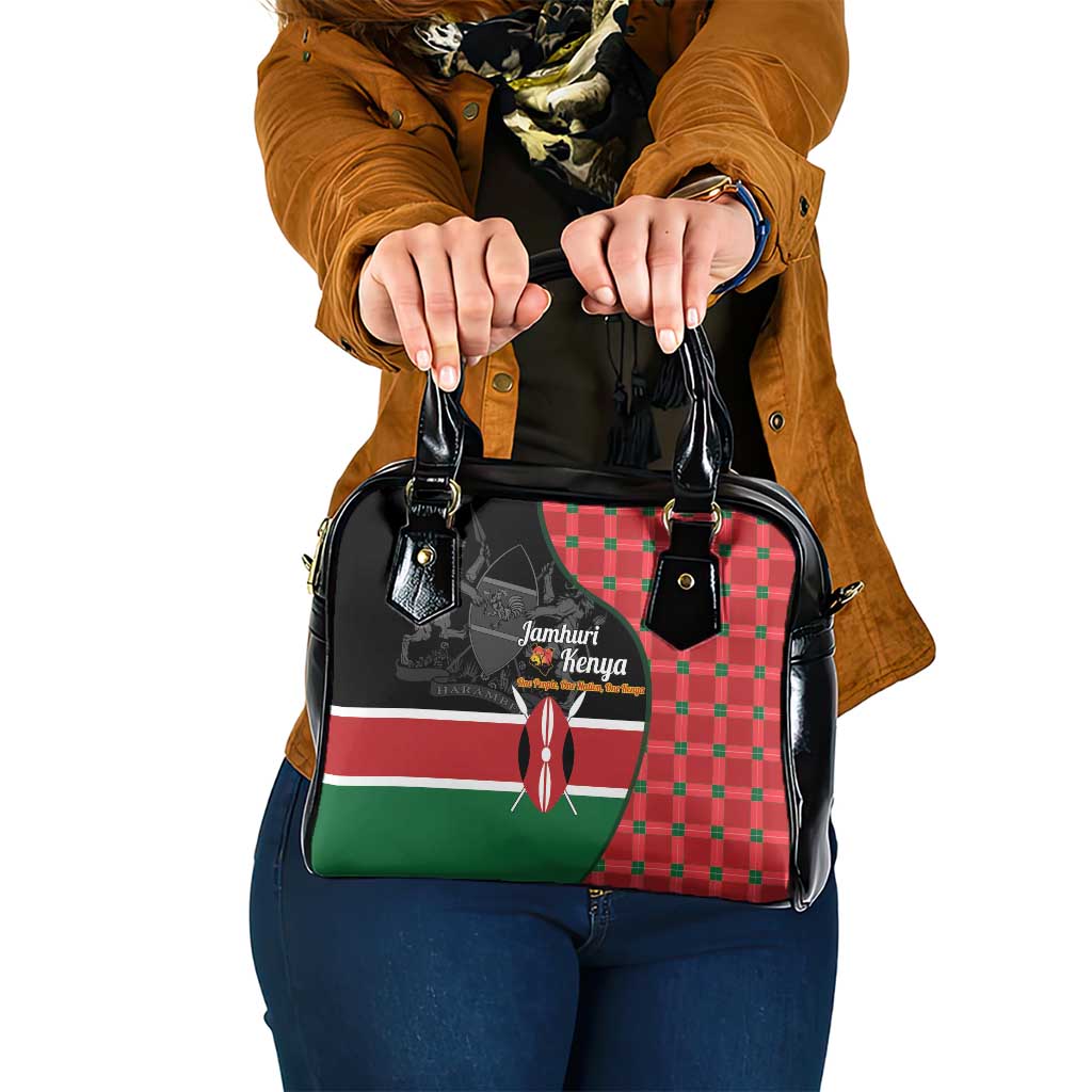 Kenya Jamhuri Day Shoulder Handbag One People One Nation Massai Shuka Pattern - Wonder Print Shop