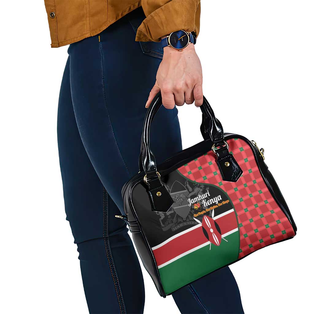 Kenya Jamhuri Day Shoulder Handbag One People One Nation Massai Shuka Pattern - Wonder Print Shop