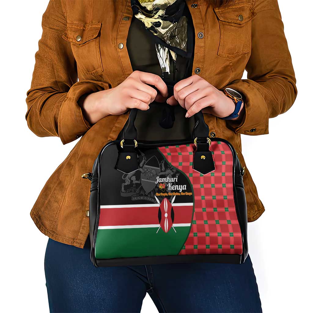 Kenya Jamhuri Day Shoulder Handbag One People One Nation Massai Shuka Pattern - Wonder Print Shop