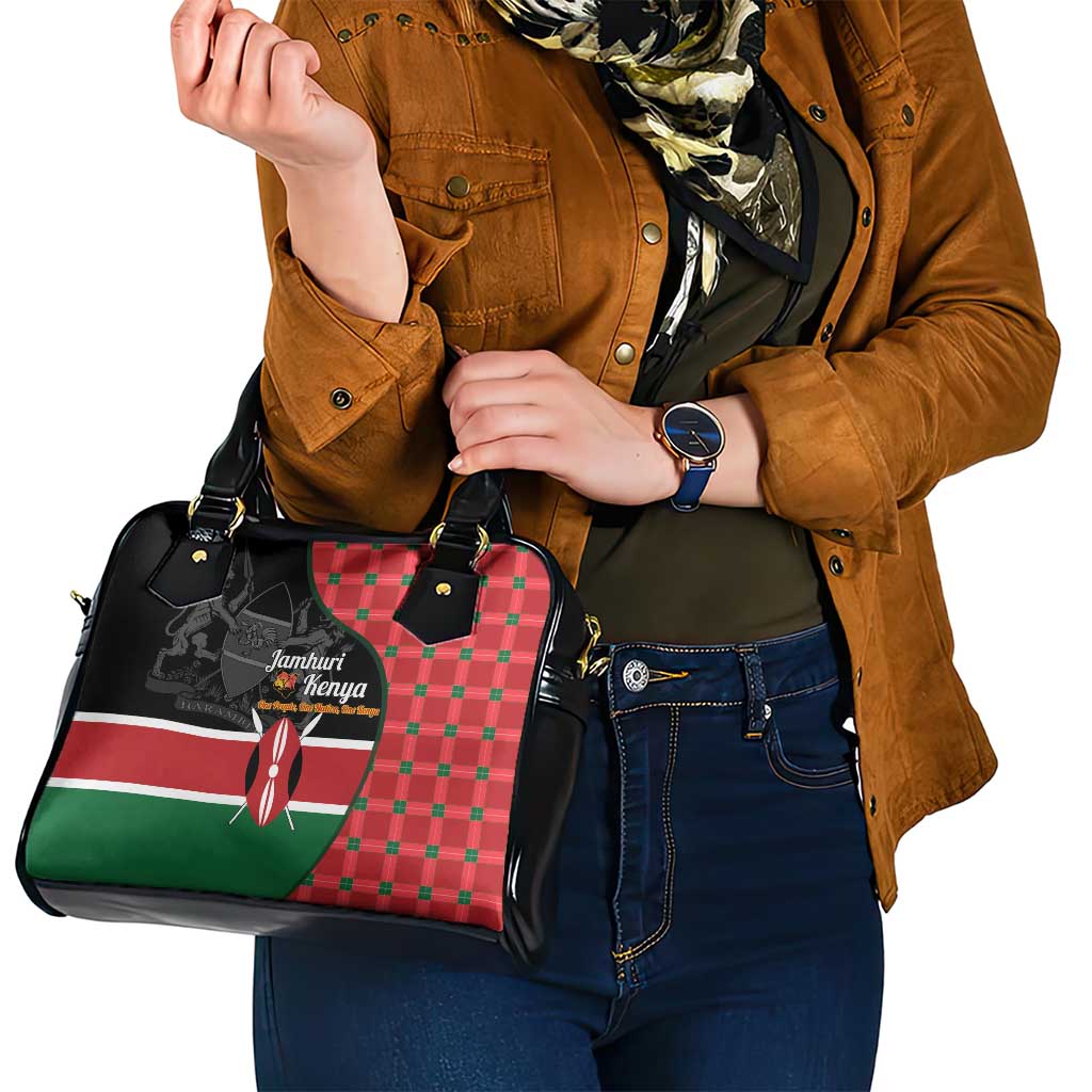 Kenya Jamhuri Day Shoulder Handbag One People One Nation Massai Shuka Pattern - Wonder Print Shop
