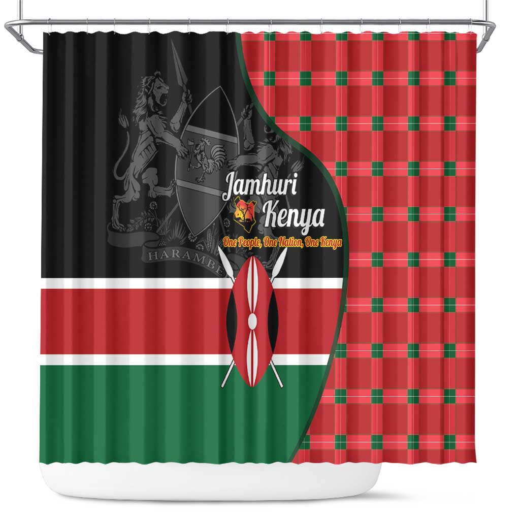 Kenya Jamhuri Day Shower Curtain One People One Nation Massai Shuka Pattern - Wonder Print Shop