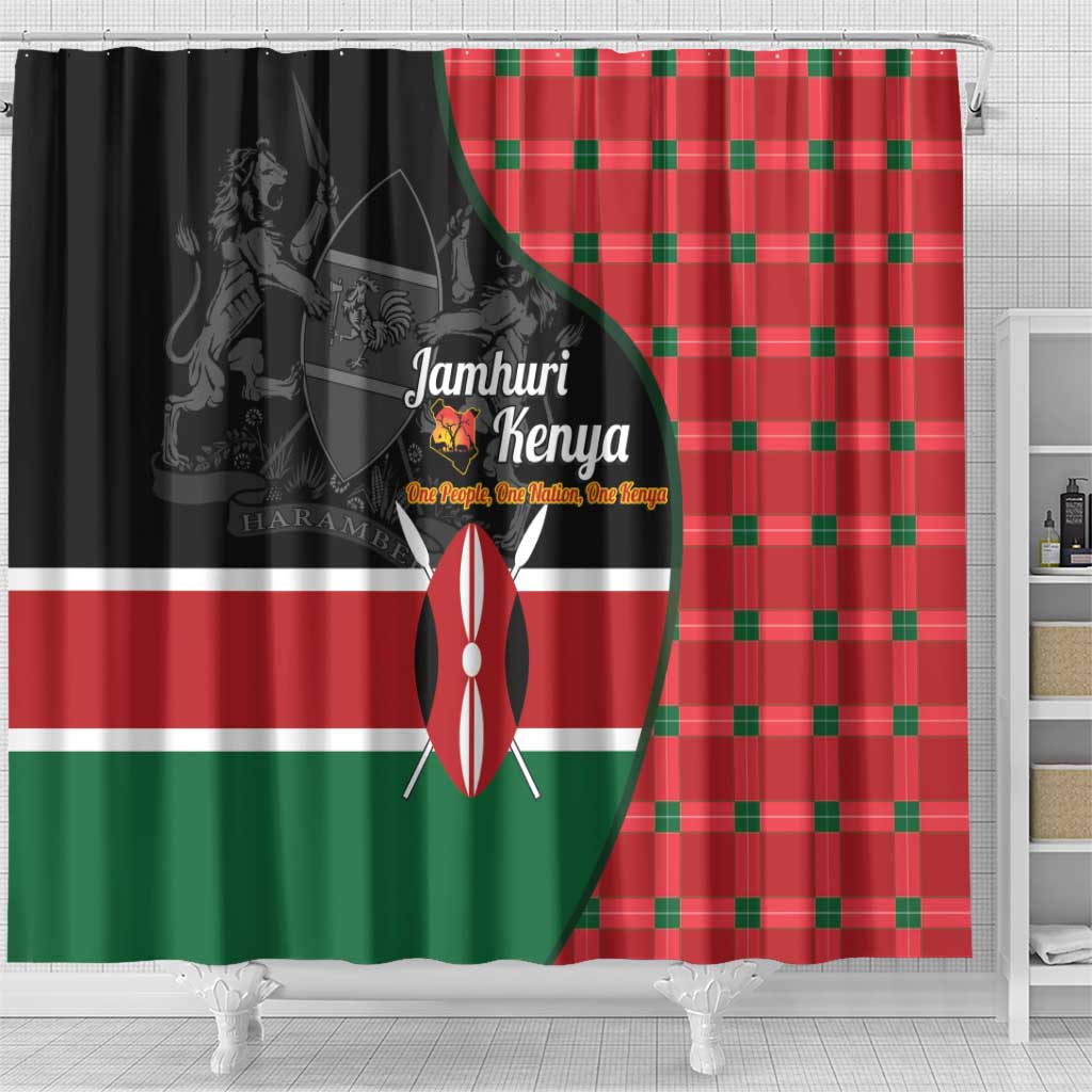 Kenya Jamhuri Day Shower Curtain One People One Nation Massai Shuka Pattern - Wonder Print Shop