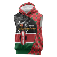 Kenya Jamhuri Day Sleeveless Hoodie One People One Nation Massai Shuka Pattern - Wonder Print Shop