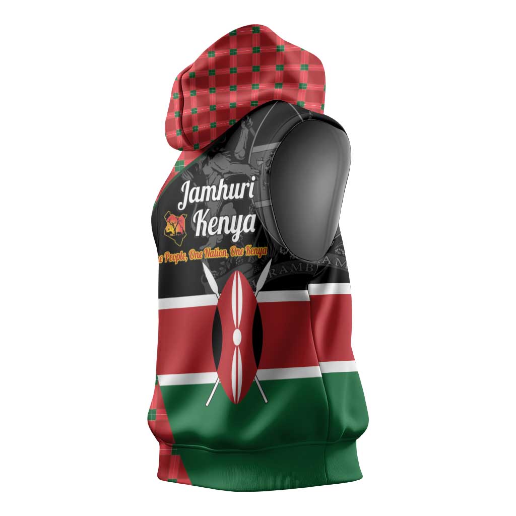 Kenya Jamhuri Day Sleeveless Hoodie One People One Nation Massai Shuka Pattern - Wonder Print Shop