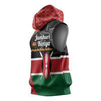 Kenya Jamhuri Day Sleeveless Hoodie One People One Nation Massai Shuka Pattern - Wonder Print Shop