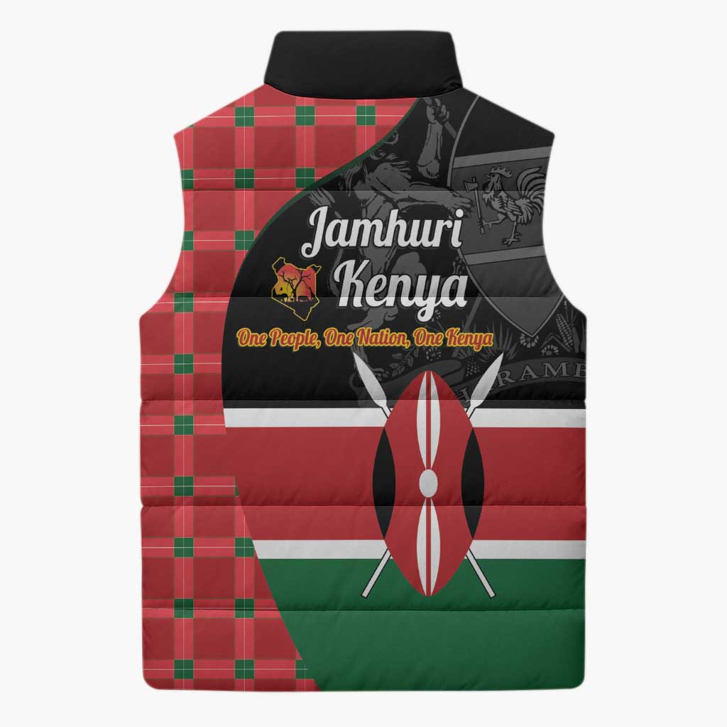 Kenya Jamhuri Day Sleeveless Puffer Jacket One People One Nation Massai Shuka Pattern - Wonder Print Shop