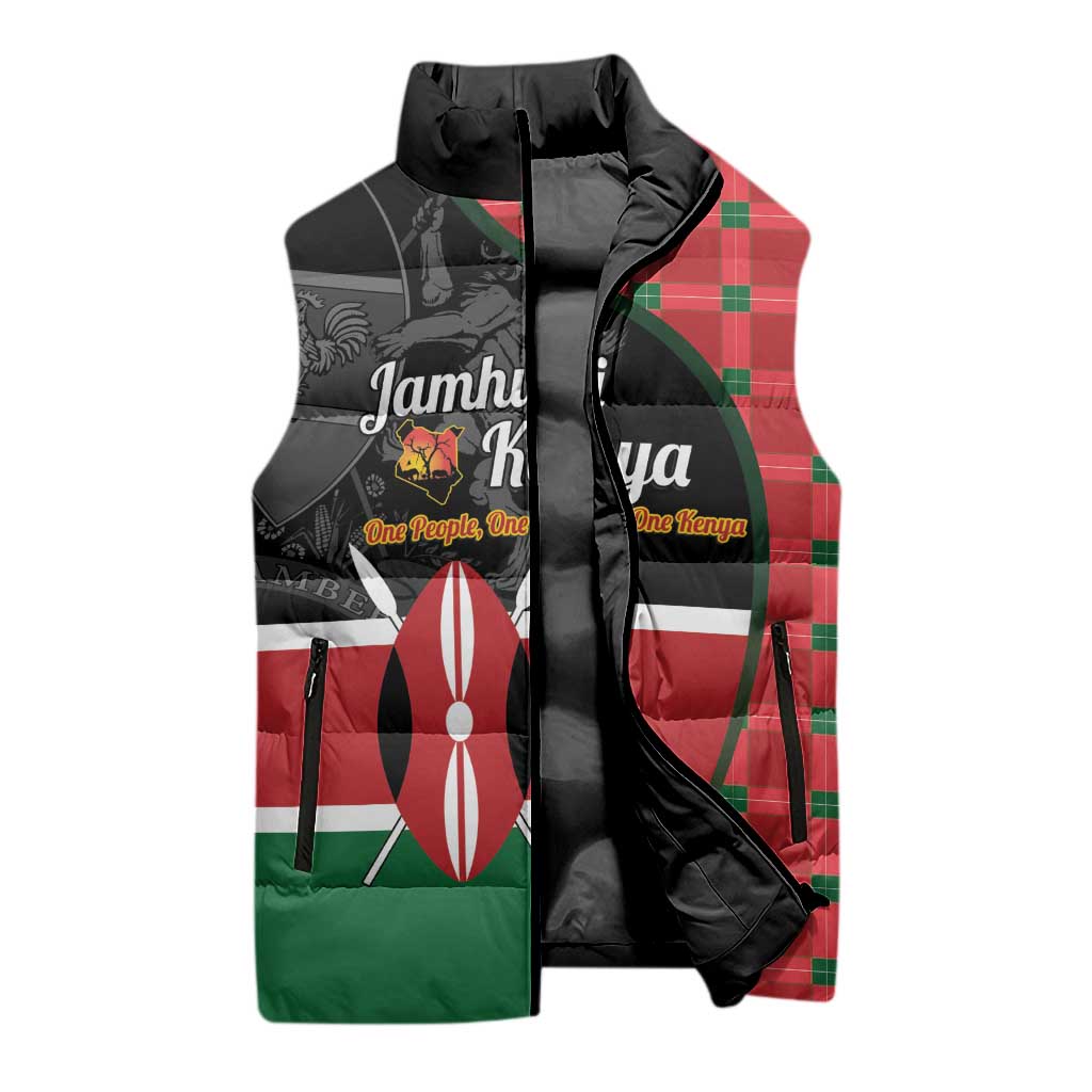 Kenya Jamhuri Day Sleeveless Puffer Jacket One People One Nation Massai Shuka Pattern - Wonder Print Shop