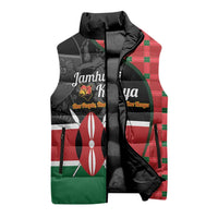 Kenya Jamhuri Day Sleeveless Puffer Jacket One People One Nation Massai Shuka Pattern - Wonder Print Shop