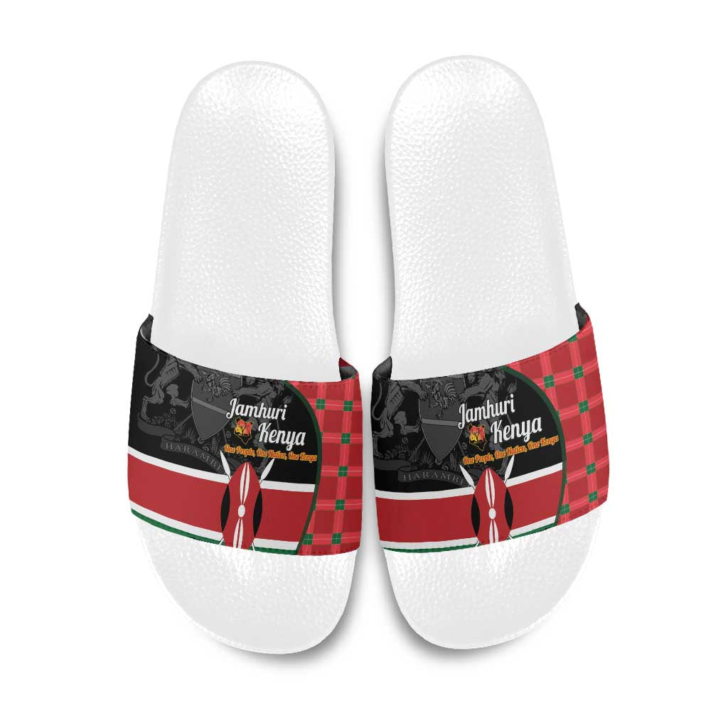 Kenya Jamhuri Day Slide Sandals One People One Nation Massai Shuka Pattern - Wonder Print Shop