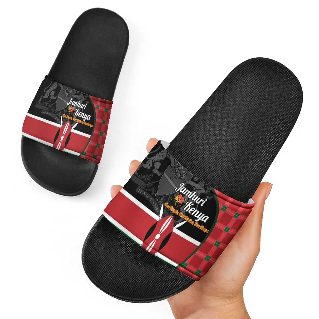 Kenya Jamhuri Day Slide Sandals One People One Nation Massai Shuka Pattern - Wonder Print Shop
