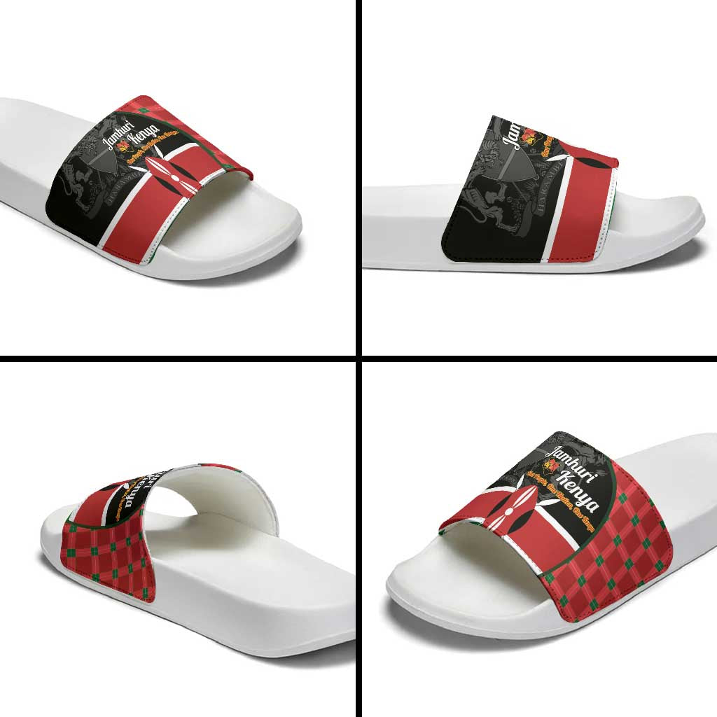 Kenya Jamhuri Day Slide Sandals One People One Nation Massai Shuka Pattern - Wonder Print Shop