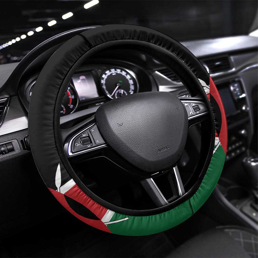 Kenya Jamhuri Day Steering Wheel Cover One People One Nation Massai Shuka Pattern - Wonder Print Shop