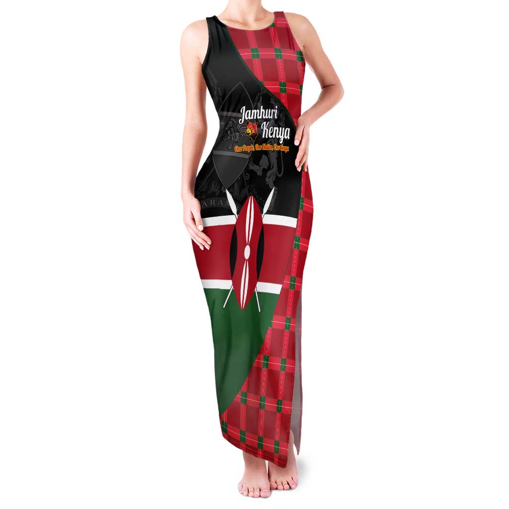 Kenya Jamhuri Day Tank Maxi Dress One People One Nation Massai Shuka Pattern - Wonder Print Shop