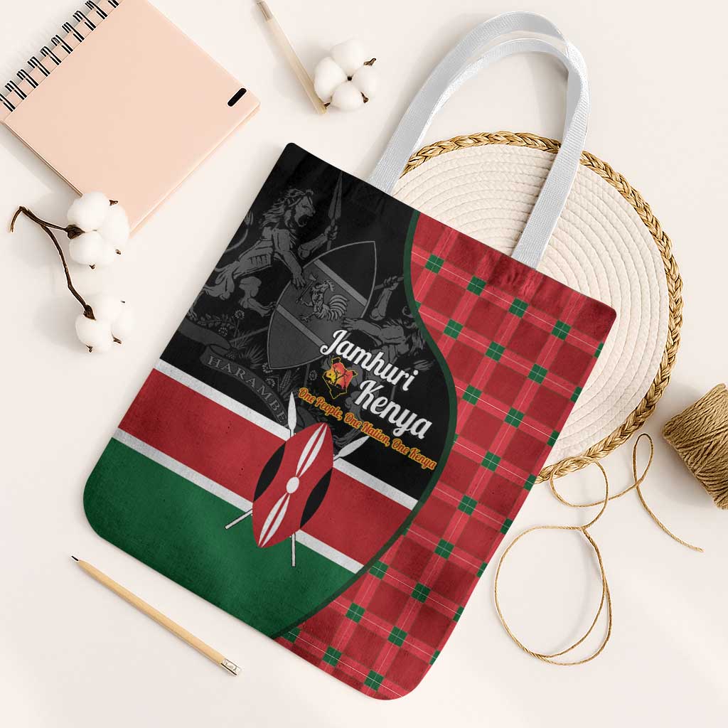 Kenya Jamhuri Day Tote Bag One People One Nation Massai Shuka Pattern - Wonder Print Shop