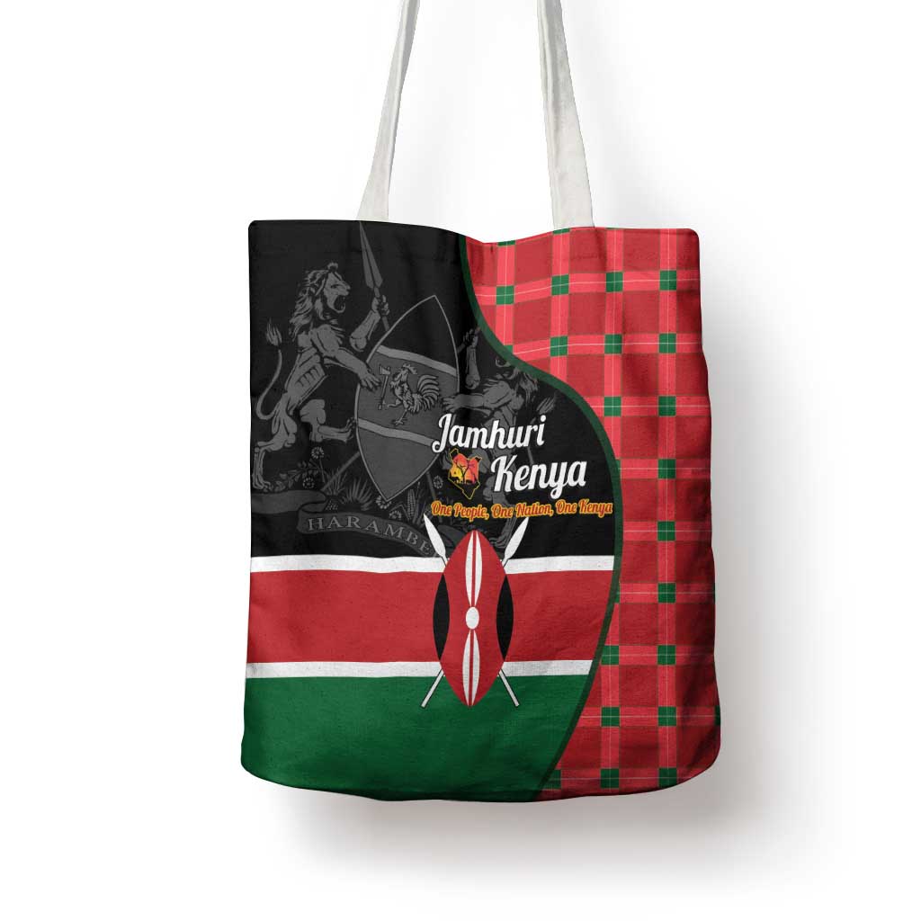 Kenya Jamhuri Day Tote Bag One People One Nation Massai Shuka Pattern - Wonder Print Shop