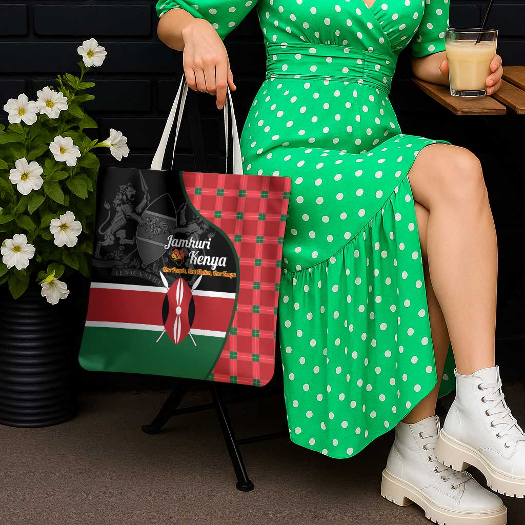 Kenya Jamhuri Day Tote Bag One People One Nation Massai Shuka Pattern - Wonder Print Shop
