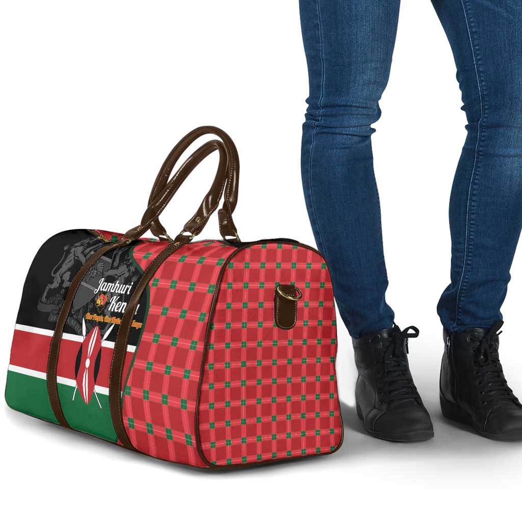 Kenya Jamhuri Day Travel Bag One People One Nation Massai Shuka Pattern - Wonder Print Shop