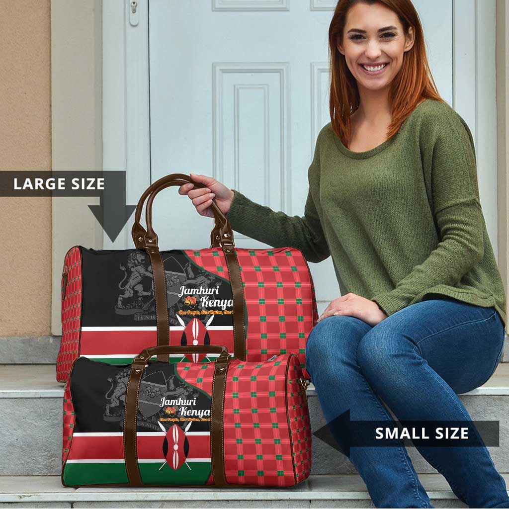 Kenya Jamhuri Day Travel Bag One People One Nation Massai Shuka Pattern - Wonder Print Shop