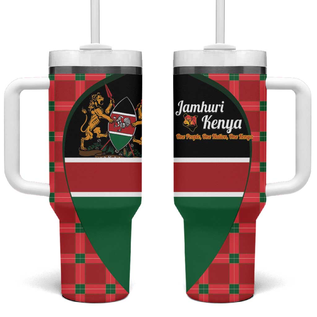 Kenya Jamhuri Day Tumbler With Handle One People One Nation Massai Shuka Pattern - Wonder Print Shop