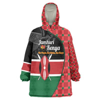 Kenya Jamhuri Day Wearable Blanket Hoodie One People One Nation Massai Shuka Pattern - Wonder Print Shop
