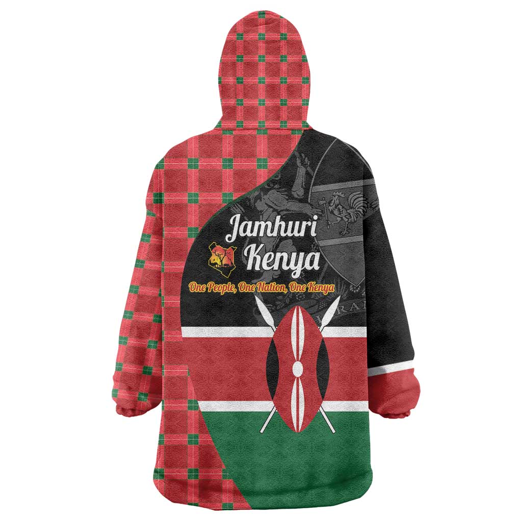 Kenya Jamhuri Day Wearable Blanket Hoodie One People One Nation Massai Shuka Pattern - Wonder Print Shop