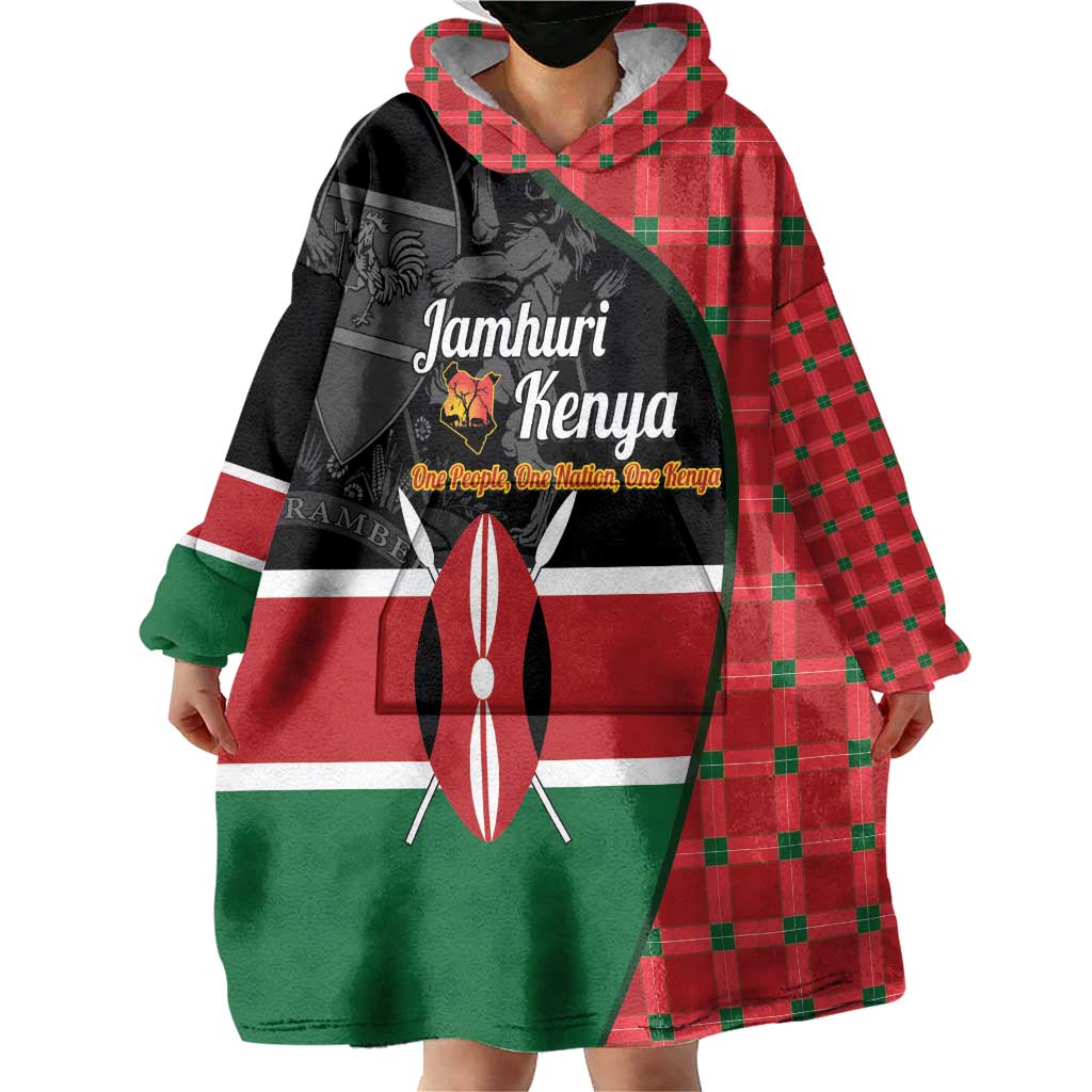 Kenya Jamhuri Day Wearable Blanket Hoodie One People One Nation Massai Shuka Pattern - Wonder Print Shop
