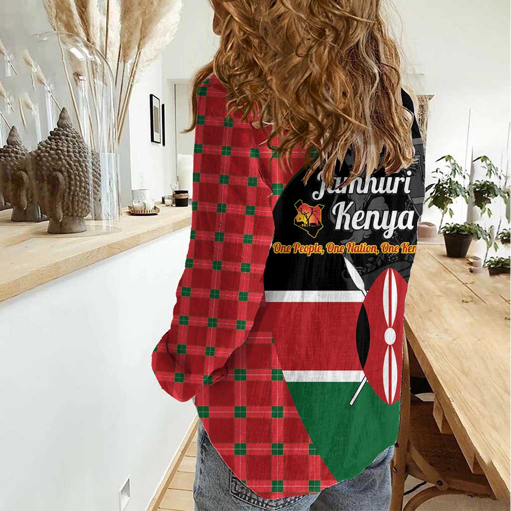 Kenya Jamhuri Day Women Casual Shirt One People One Nation Massai Shuka Pattern - Wonder Print Shop