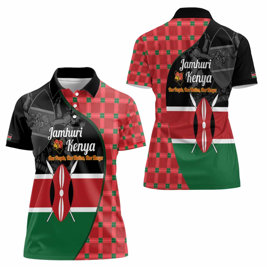 Kenya Jamhuri Day Women Polo Shirt One People One Nation Massai Shuka Pattern - Wonder Print Shop