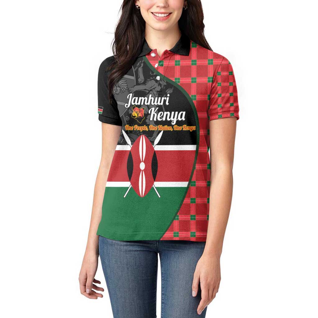 Kenya Jamhuri Day Women Polo Shirt One People One Nation Massai Shuka Pattern - Wonder Print Shop