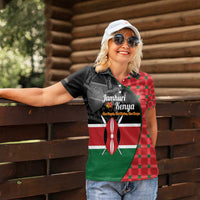 Kenya Jamhuri Day Women Polo Shirt One People One Nation Massai Shuka Pattern - Wonder Print Shop