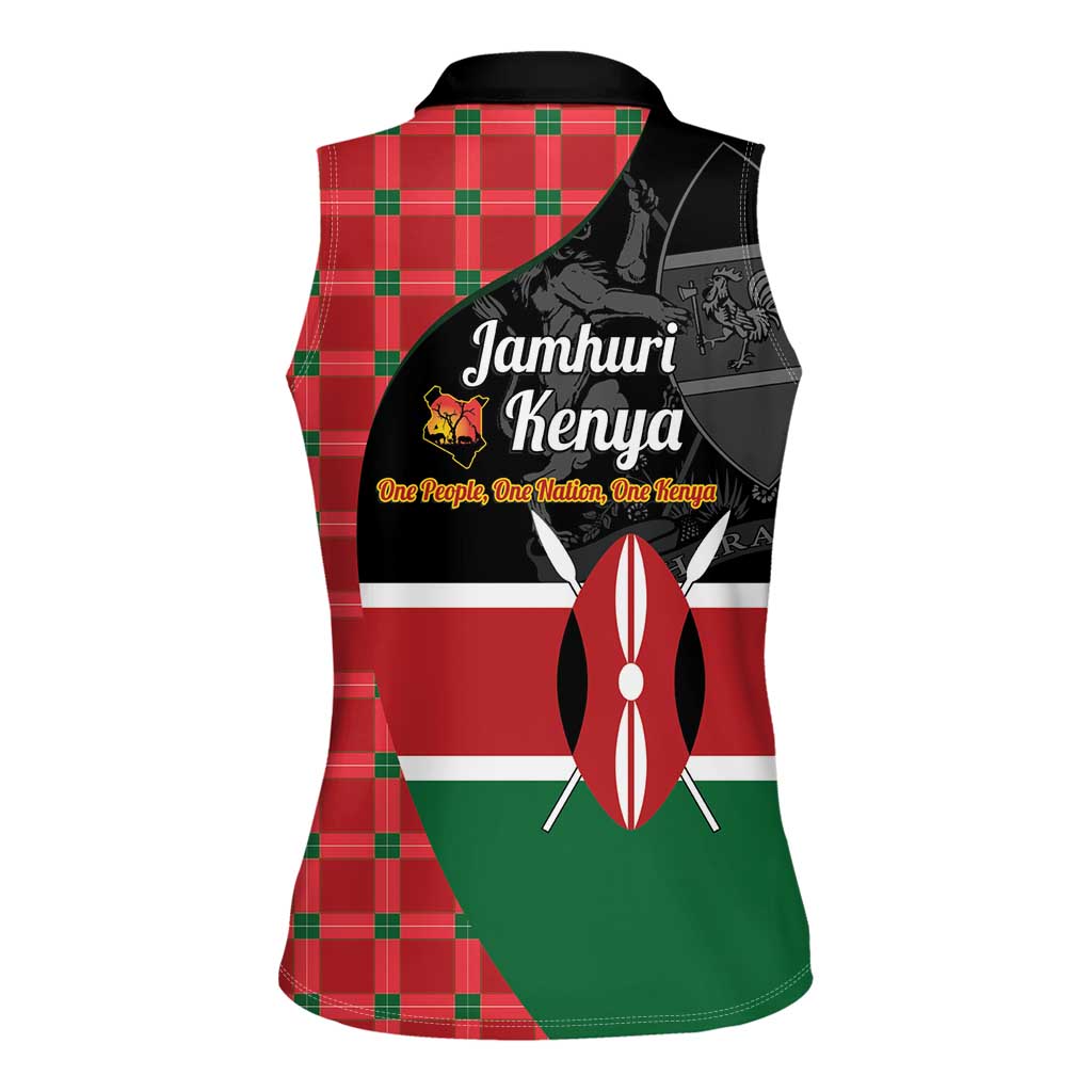 Kenya Jamhuri Day Women Sleeveless Polo Shirt One People One Nation Massai Shuka Pattern - Wonder Print Shop