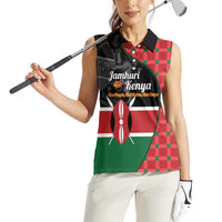 Kenya Jamhuri Day Women Sleeveless Polo Shirt One People One Nation Massai Shuka Pattern - Wonder Print Shop