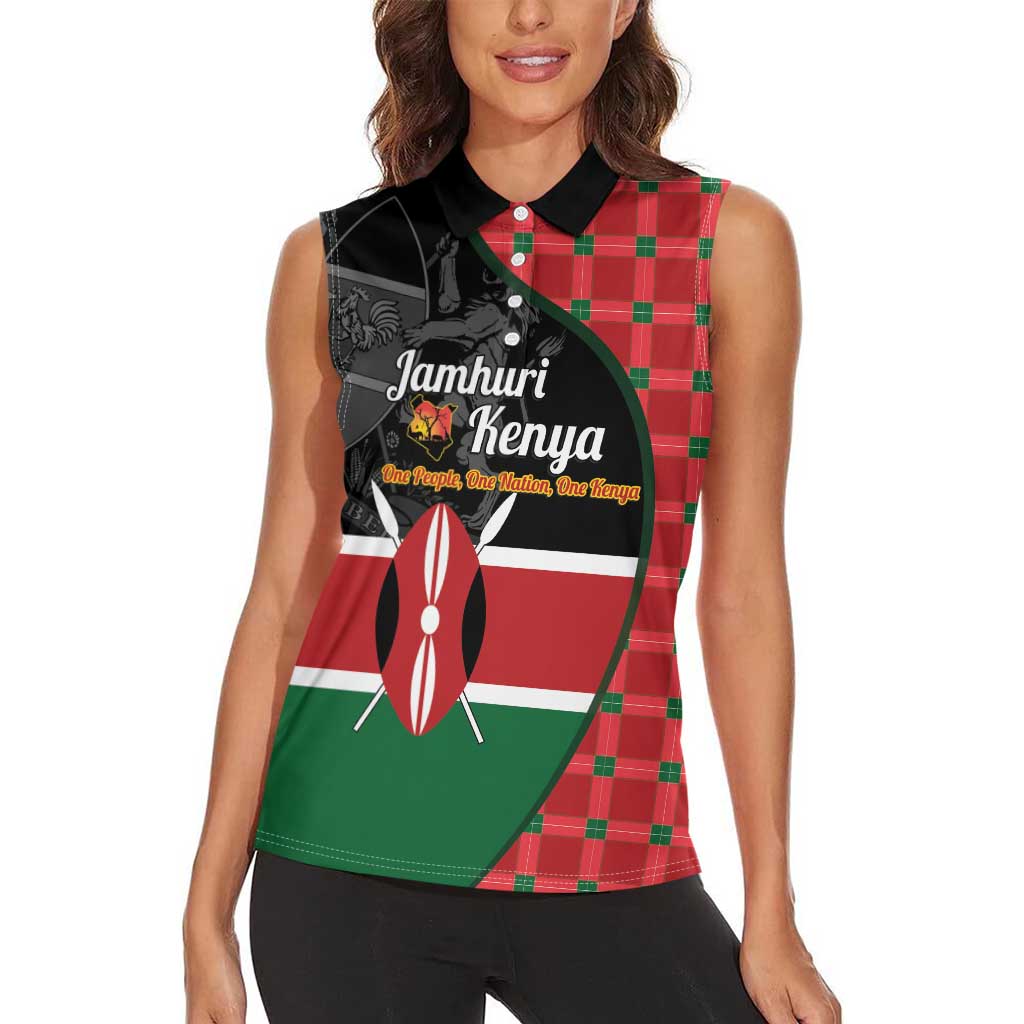 Kenya Jamhuri Day Women Sleeveless Polo Shirt One People One Nation Massai Shuka Pattern - Wonder Print Shop