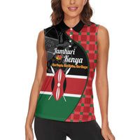 Kenya Jamhuri Day Women Sleeveless Polo Shirt One People One Nation Massai Shuka Pattern - Wonder Print Shop