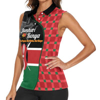 Kenya Jamhuri Day Women Sleeveless Polo Shirt One People One Nation Massai Shuka Pattern - Wonder Print Shop