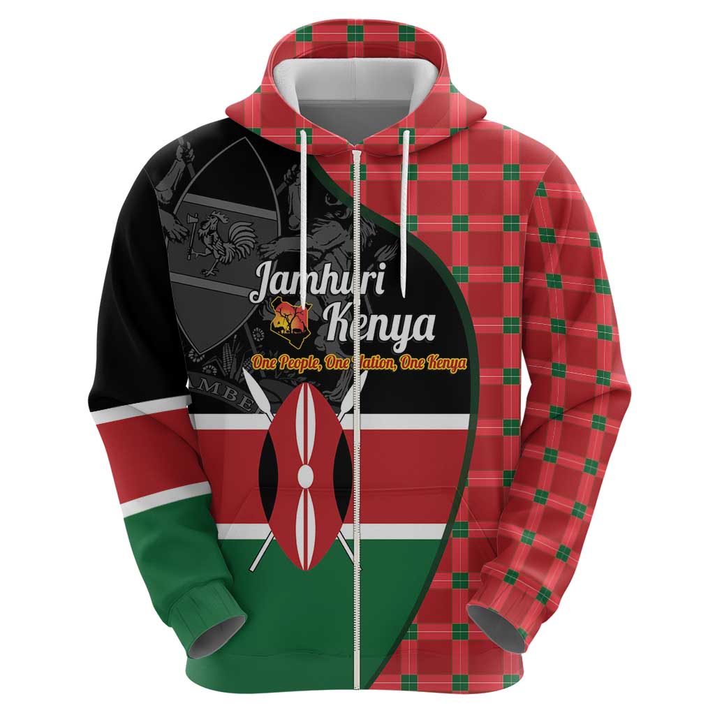 Kenya Jamhuri Day Zip Hoodie One People One Nation Massai Shuka Pattern - Wonder Print Shop