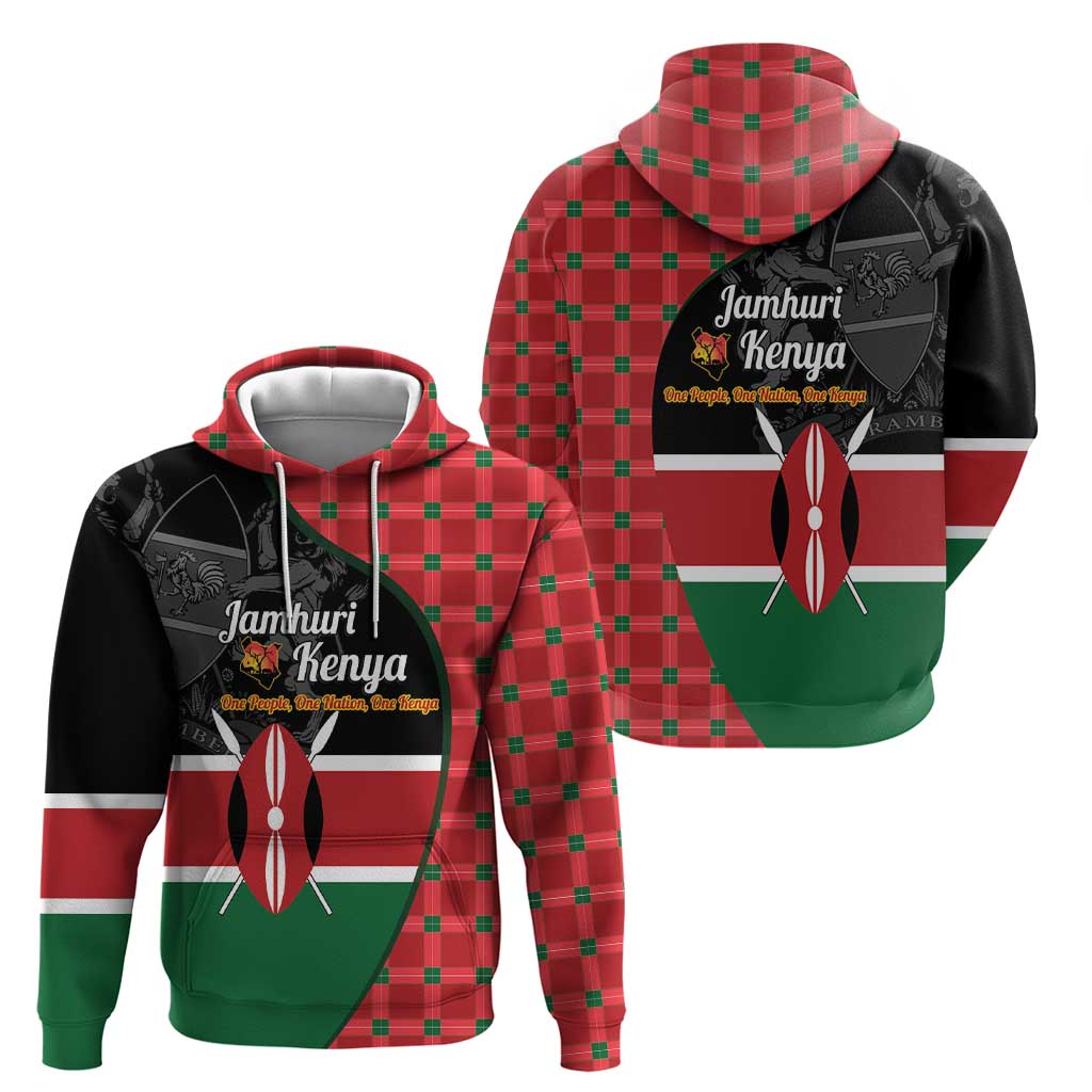 Kenya Jamhuri Day Zip Hoodie One People One Nation Massai Shuka Pattern - Wonder Print Shop