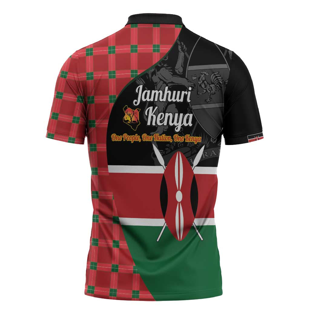 Kenya Jamhuri Day Zipper Polo Shirt One People One Nation Massai Shuka Pattern - Wonder Print Shop