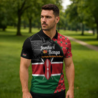 Kenya Jamhuri Day Zipper Polo Shirt One People One Nation Massai Shuka Pattern - Wonder Print Shop