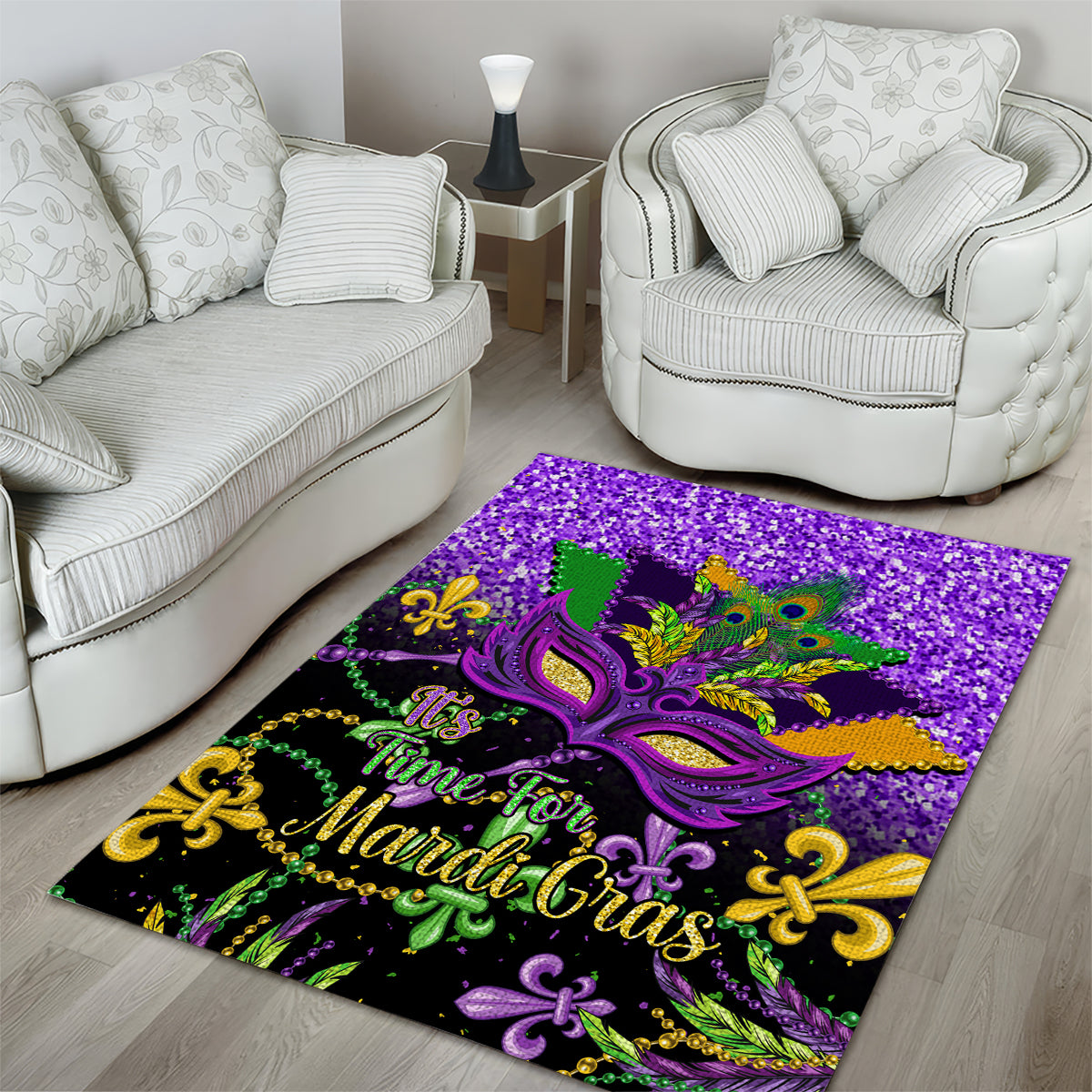 Mardi Gras Area Rug Carnival Mask Happy Fat Tuesday - Wonder Print Shop