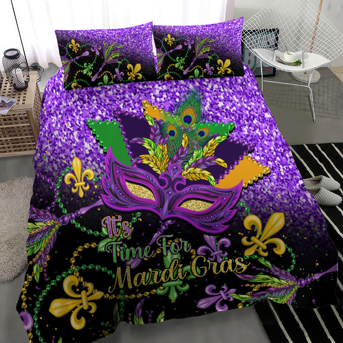 Mardi Gras Bedding Set Carnival Mask Happy Fat Tuesday - Wonder Print Shop
