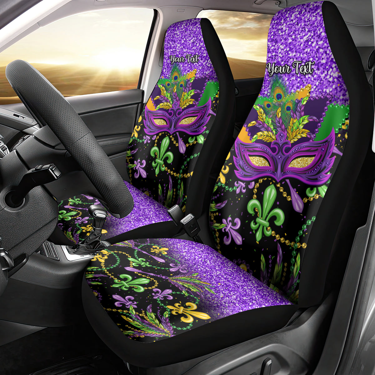 Personalised Mardi Gras Car Seat Cover Carnival Mask Happy Fat Tuesday - Wonder Print Shop