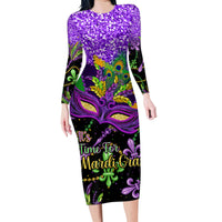 Personalised Mardi Gras Family Matching Long Sleeve Bodycon Dress and Hawaiian Shirt Carnival Mask Happy Fat Tuesday - Wonder Print Shop