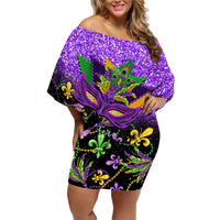 Personalised Mardi Gras Family Matching Off Shoulder Short Dress and Hawaiian Shirt Carnival Mask Happy Fat Tuesday - Wonder Print Shop
